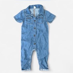 wonder nation Light Blue Denim Short-Sleeve Baby Romper
